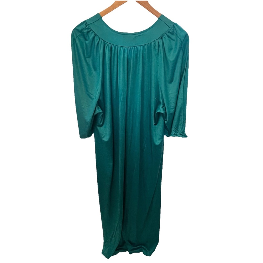 VTG Gilead Teal Maxi Nightgown Peekaboo Sleeve Pockets Peignoir Caftan READ - Picture 2 of 9